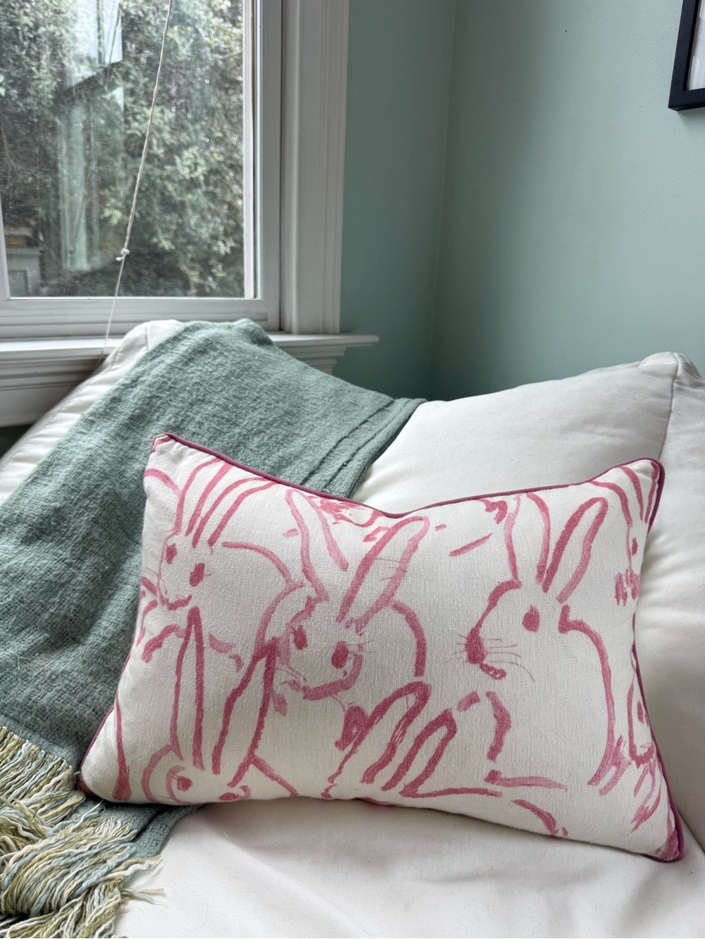 Ryan Studio Bunny Print Accent Pillow in Pink by